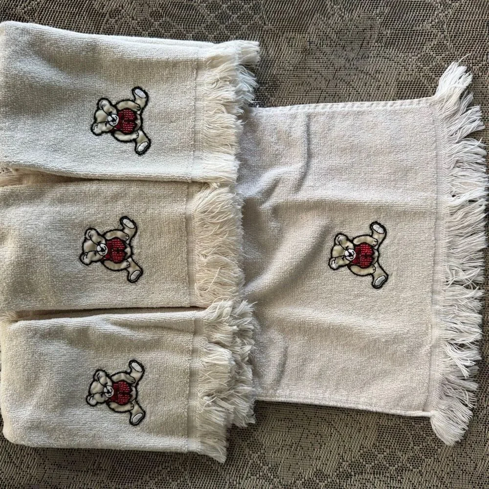 Vintage Teddy Bear Cream Hand or Dish Towels Set of 4